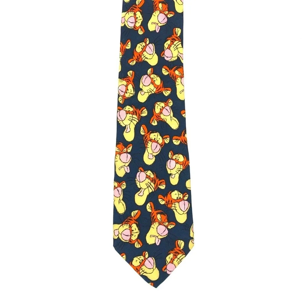 The Disney Store Tie Navy Blue Tiger Faces 100% Silk Hand Made in Korea Necktie